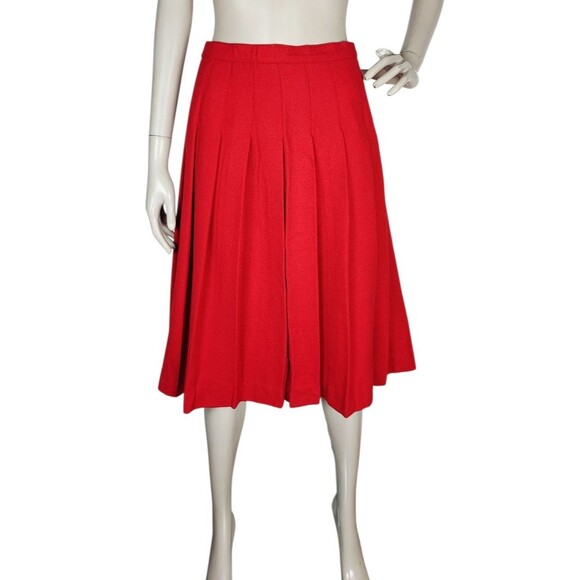 Vintage Mark Reed Red 100% Wool Pleated Preppy Academia Skirt Women's Size L/XL - Picture 1 of 10